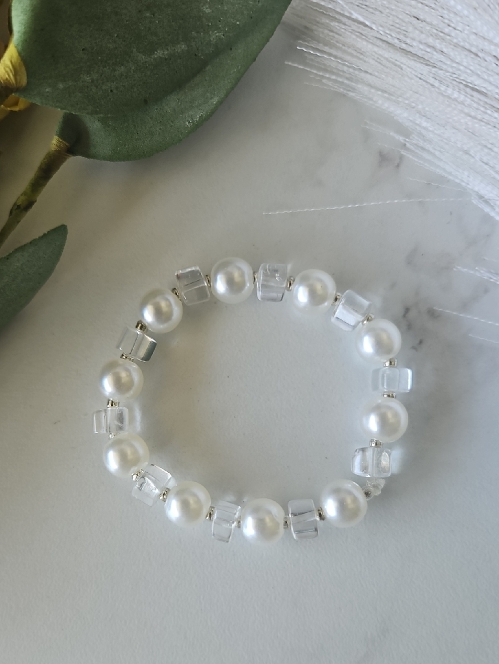 Pearl & Clear Crystal Stretch Bracelet - Women Jewelry
